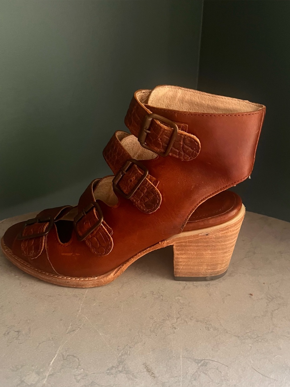 Freebird By Steven Quail Strappy Brown Leather Bootie Sandals